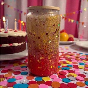 Glittery Gold and Red Glass Tumbler